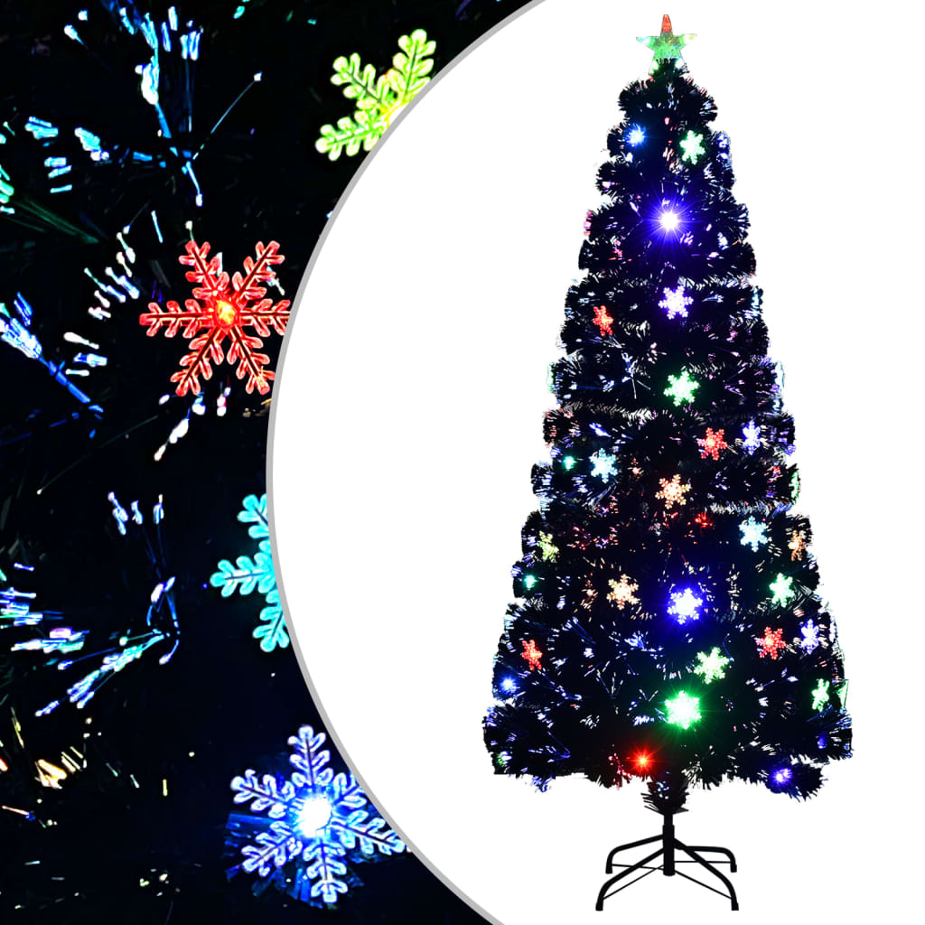 Albero Natale con Fiocchi di Neve a LED Nero 180cm Fibra Ottica 328463