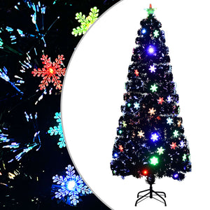 Albero Natale con Fiocchi di Neve a LED Nero 210cm Fibra Ottica cod 12189