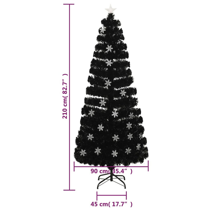 Albero Natale con Fiocchi di Neve a LED Nero 210cm Fibra Ottica cod 12189