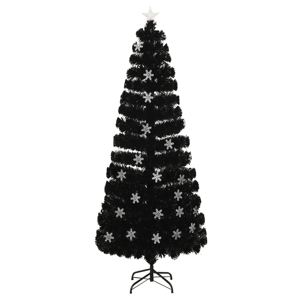 Albero Natale con Fiocchi di Neve a LED Nero 240cm Fibra Ottica