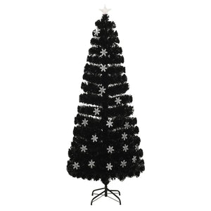 Albero Natale con Fiocchi di Neve a LED Nero 240cm Fibra Ottica