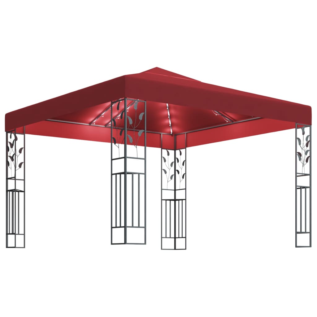 Gazebo con Stringa di Luci LED 3x3 m Rosso Vino 3070297