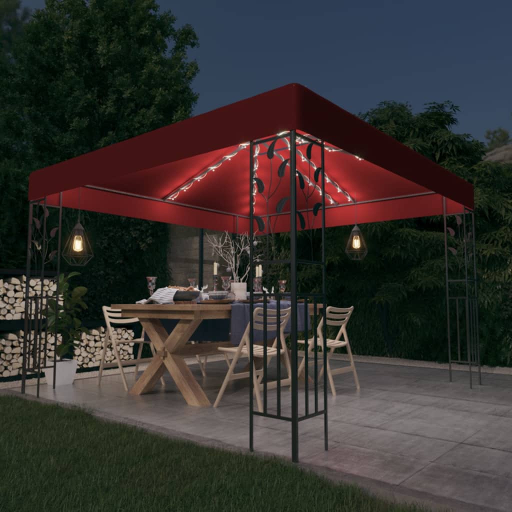 Gazebo con Stringa di Luci LED 3x3 m Rosso Vino 3070297