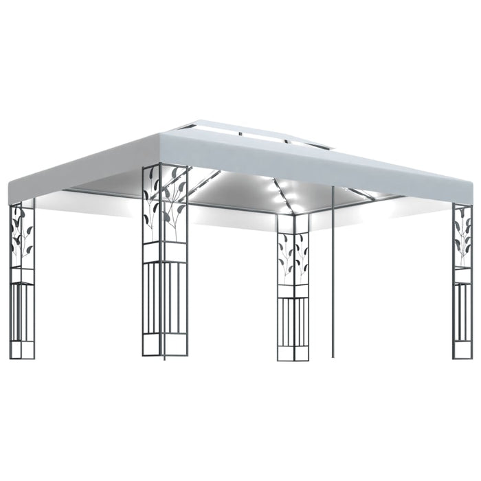 Gazebo con Tetto Doppio e Stringa di Luci LED 3x4 m Bianco 3070298