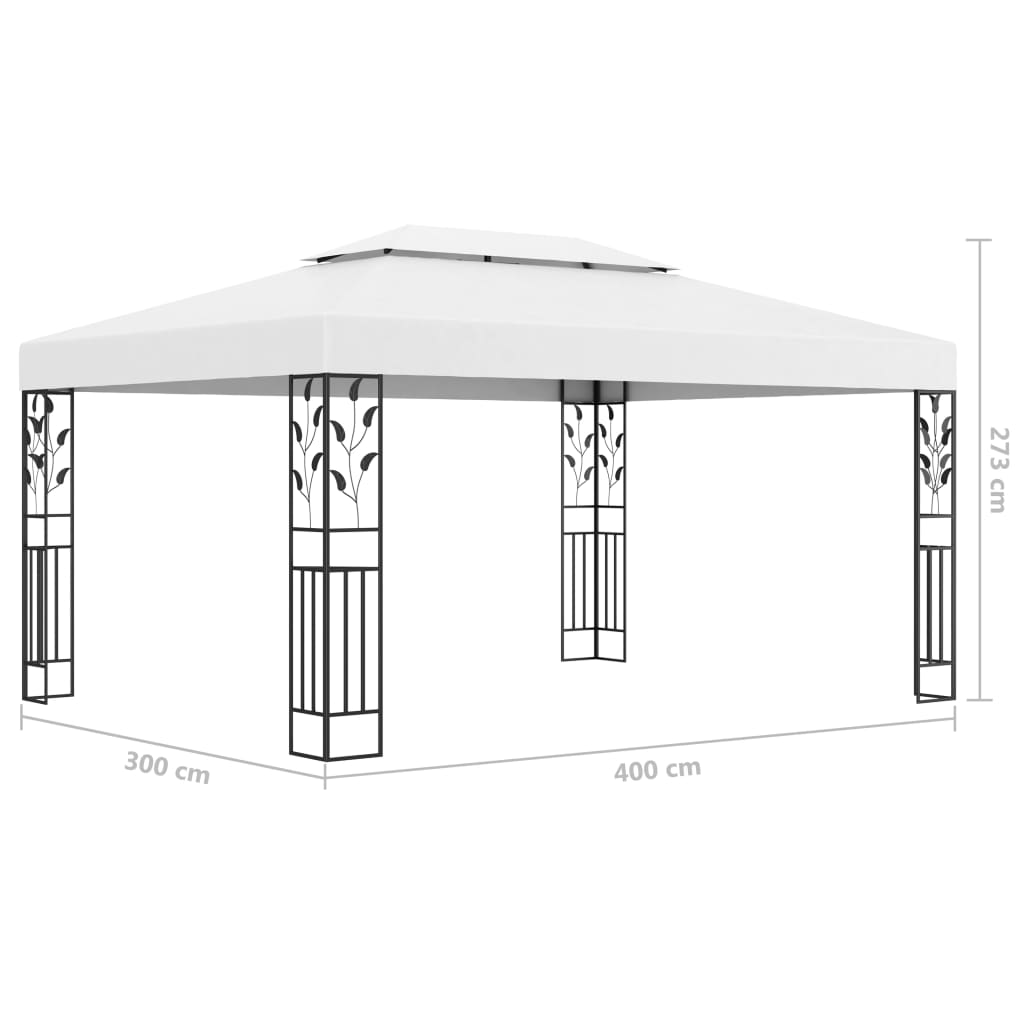 Gazebo con Tetto Doppio e Stringa di Luci LED 3x4 m Bianco 3070298