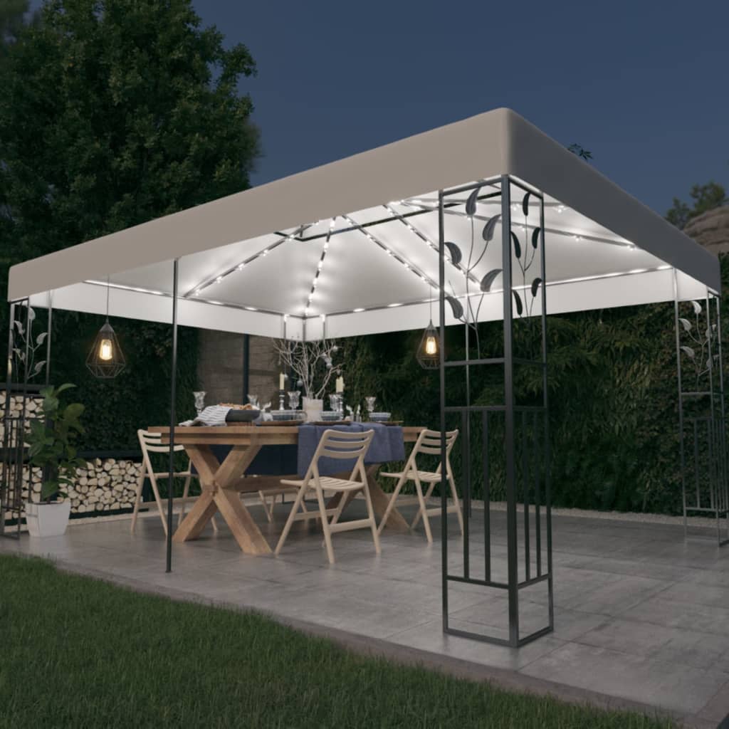 Gazebo con Tetto Doppio e Stringa di Luci LED 3x4 m Bianco cod mxl 66364