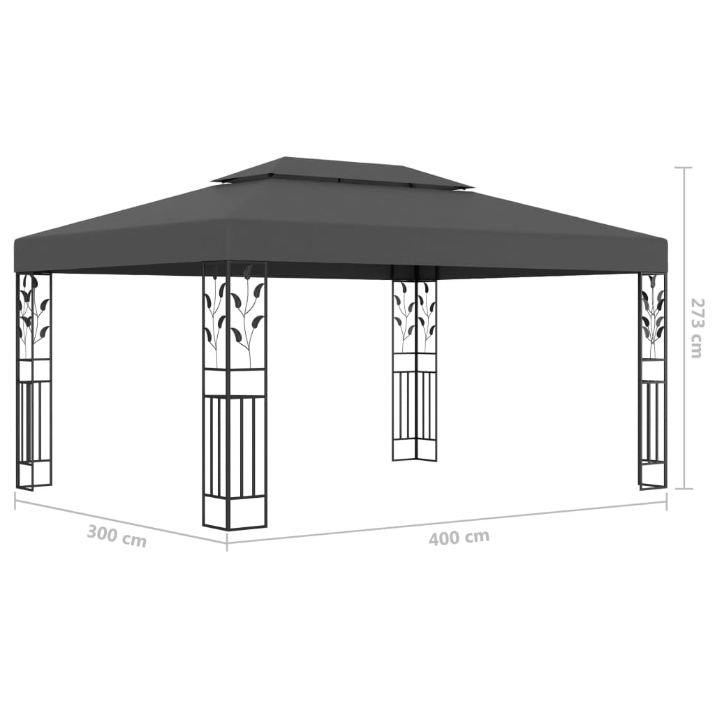 Gazebo con Tetto Doppio e Luci LED 3x4 m Antracite  cod mxl 47178