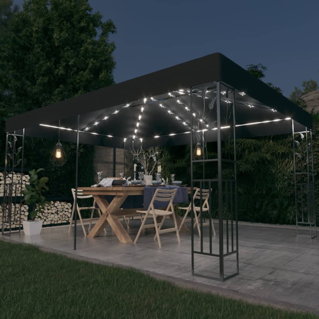 Gazebo con Tetto Doppio e Luci LED 3x4 m Antracite  cod mxl 47178