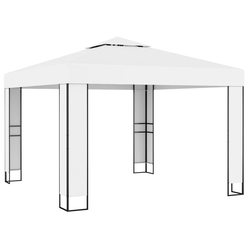 Gazebo con Tetto Doppio e Stringa di Luci LED 3x3 m Bianco cod mxl 66305