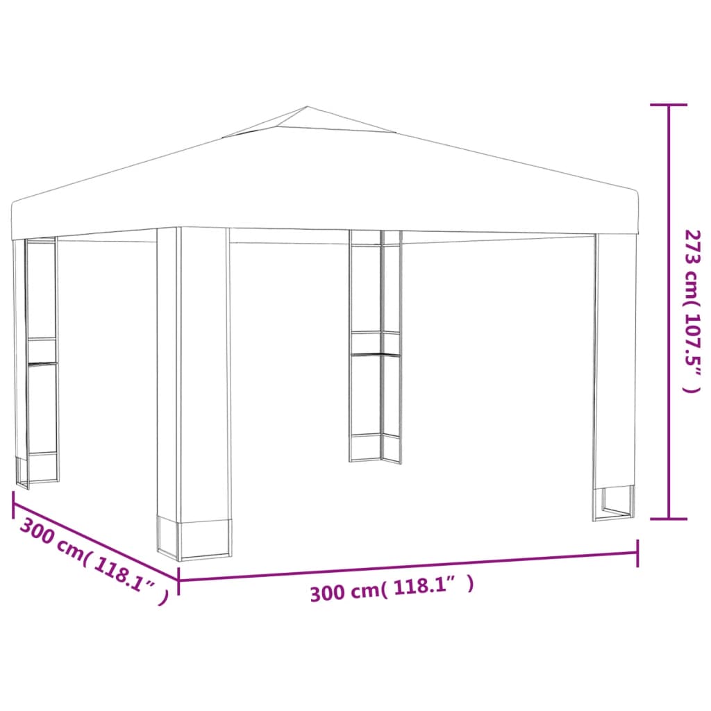 Gazebo con Tetto Doppio e Stringa di Luci LED 3x3 m Bianco cod mxl 66305