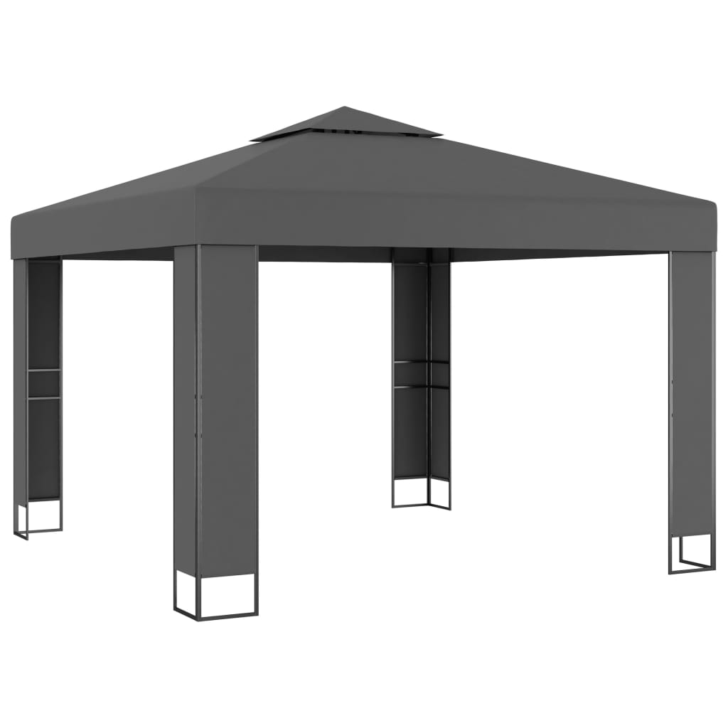 Gazebo con Tetto Doppio e Stringa di Luci LED 3x3 m Antracite