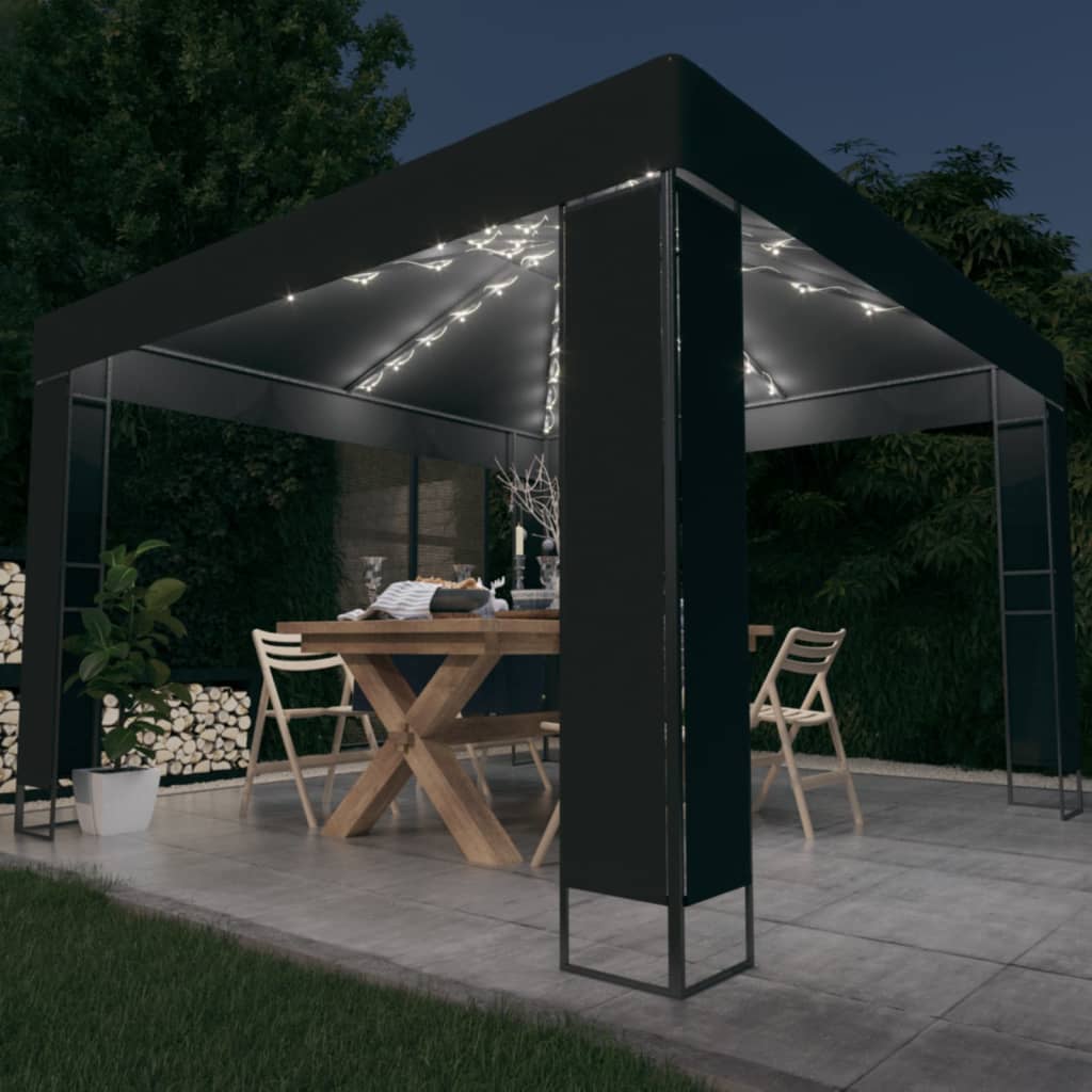 Gazebo con Tetto Doppio e Stringa di Luci LED 3x3 m Antracite 3070304