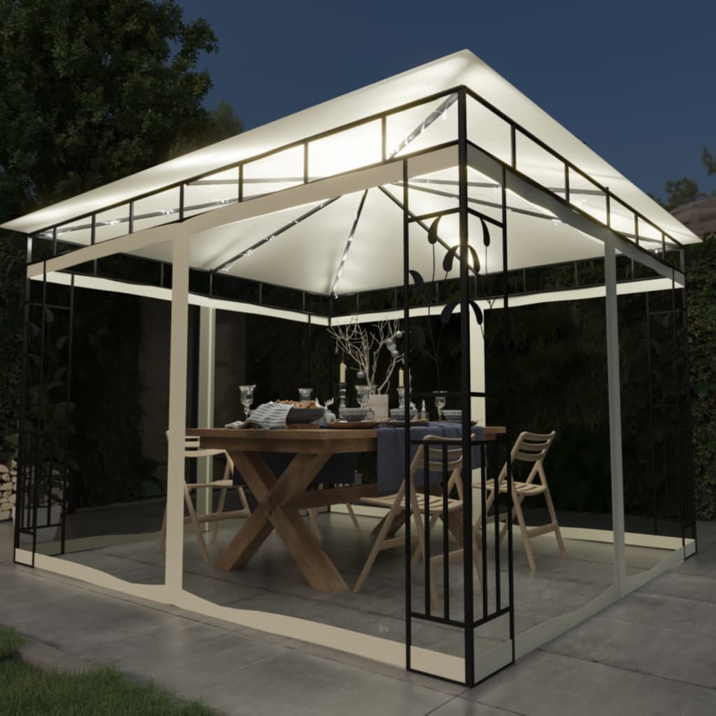 Gazebo con Zanzariera e Luci LED 3x3x2,73 m Crema  cod mxl 66195