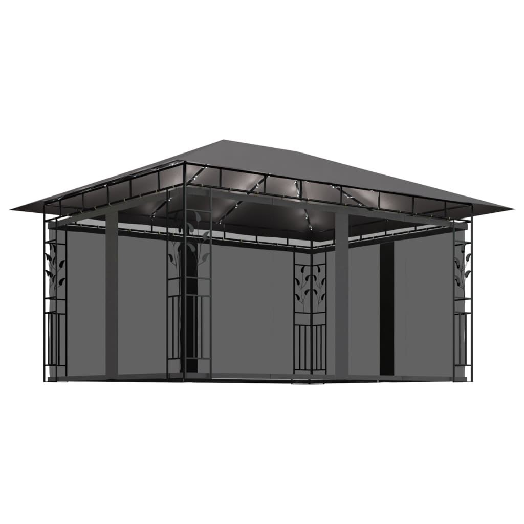 Gazebo con Zanzariera e Luci LED 4x3x2,73 m Antracite  cod mxl 54763