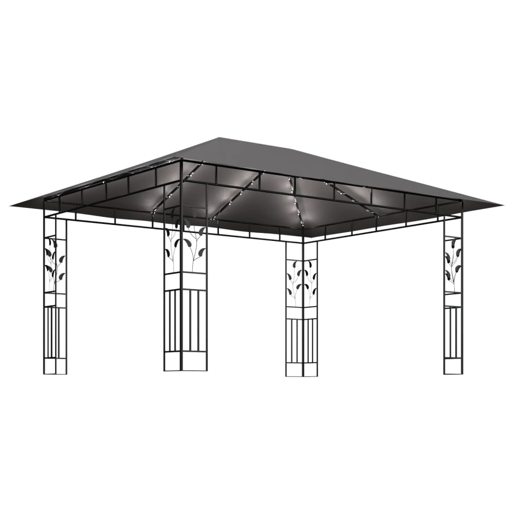 Gazebo con Zanzariera e Luci LED 4x3x2,73 m Antracite 3070317