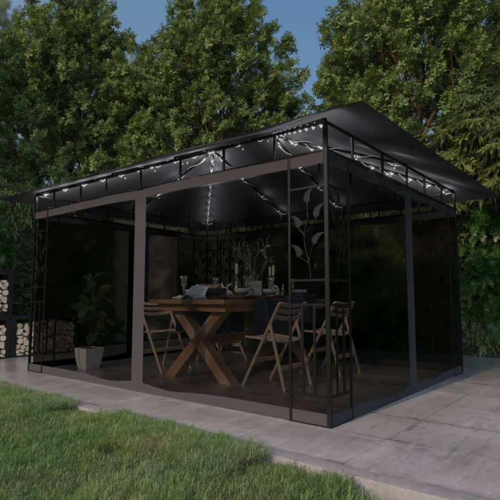 Gazebo con Zanzariera e Luci LED 4x3x2,73 m Antracite  cod mxl 54763