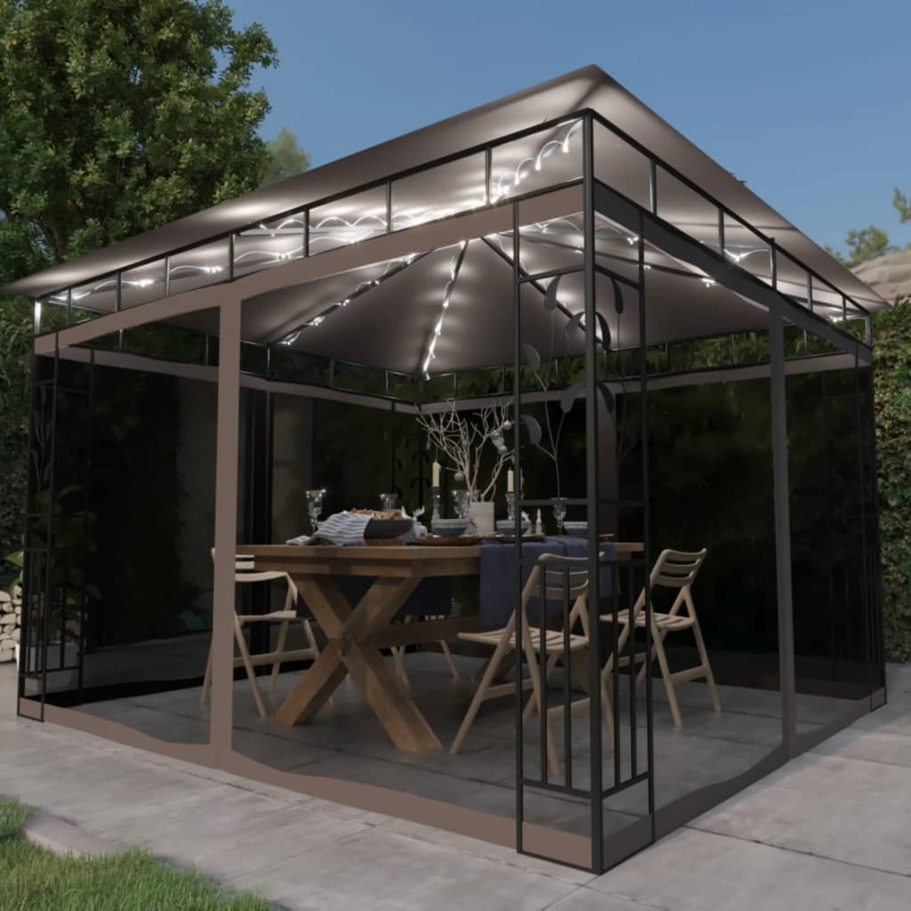 Gazebo con Zanzariera Luci LED 3x3x2,73 m Grigio Talpa 3070318