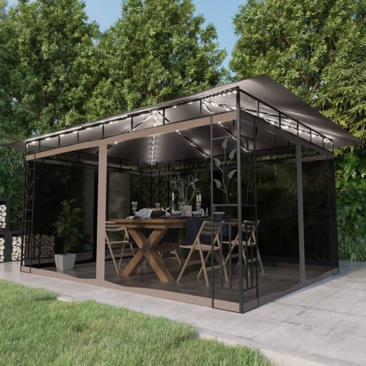 Gazebo con Zanzariera Luci LED 4x3x2,73 m Grigio Talpa cod mxl 56176