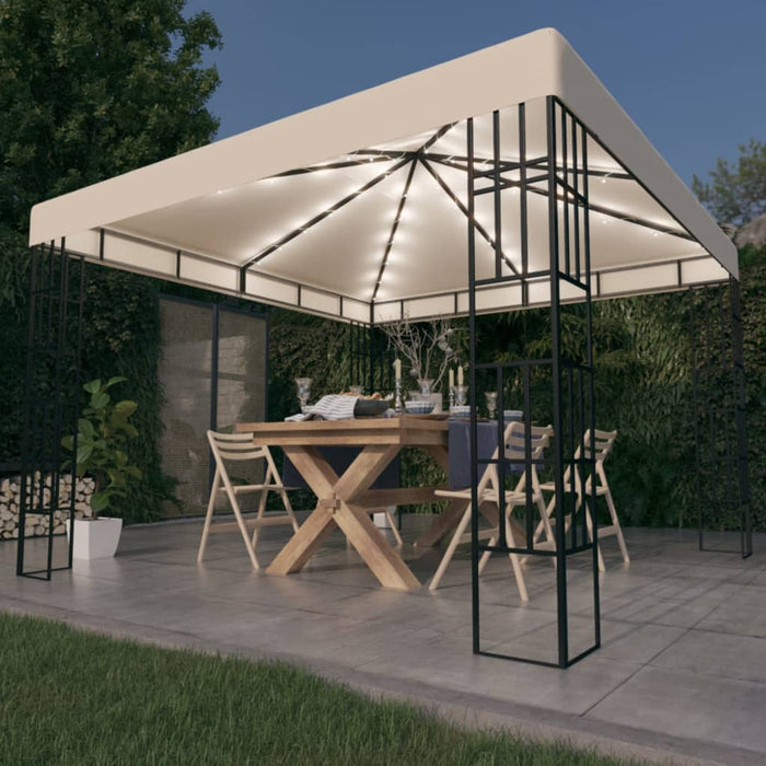 Gazebo con Stringa di Luci LED 3x3 m Crema 3070320