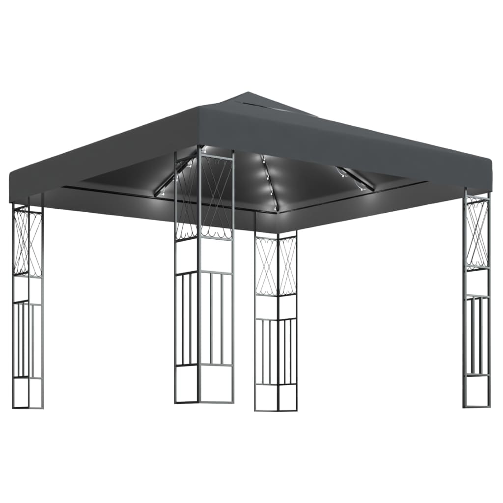 Gazebo con Stringa di Luci LED 3x3 m in Tessuto Antracite 3070327