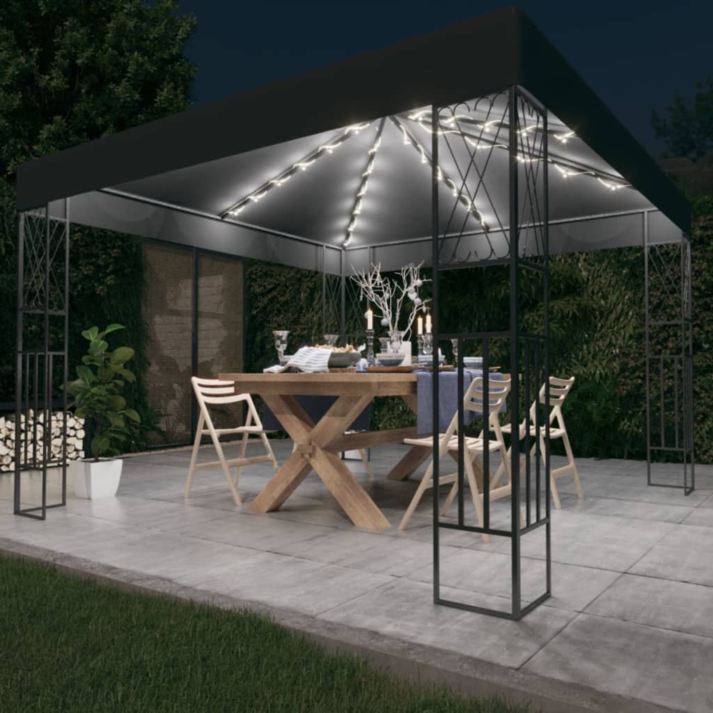 Gazebo con Stringa di Luci LED 3x3 m in Tessuto Antracite 3070327