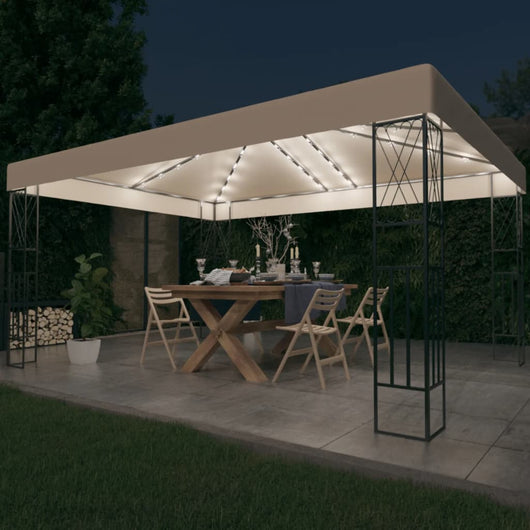 Gazebo con Stringa di Luci LED 3x4 m in Tessuto Crema 3070328