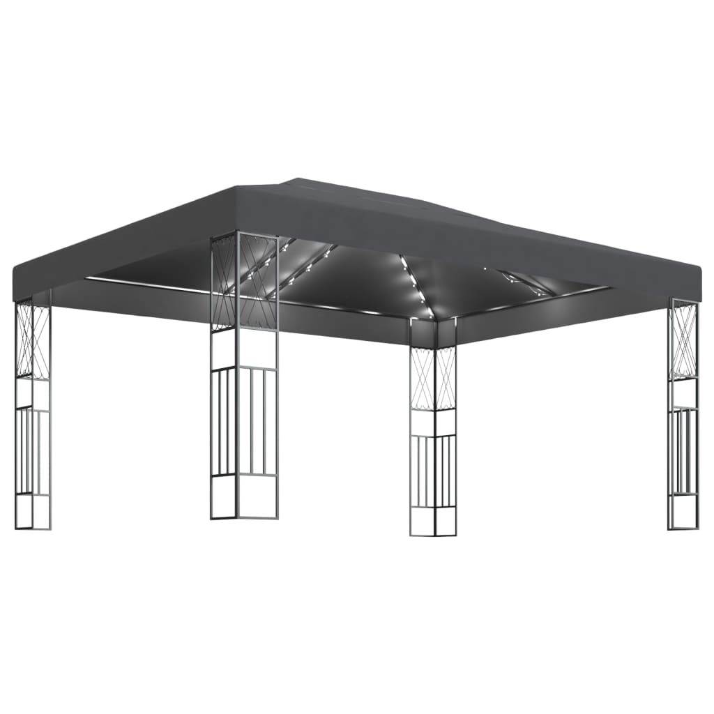 Gazebo con Stringa di Luci LED 3x4 m in Tessuto Antracite cod mxl 66064