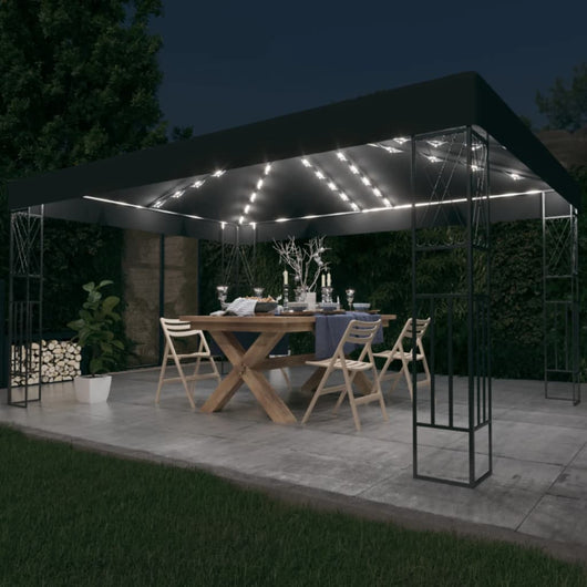 Gazebo con Stringa di Luci LED 3x4 m in Tessuto Antracite cod mxl 66064