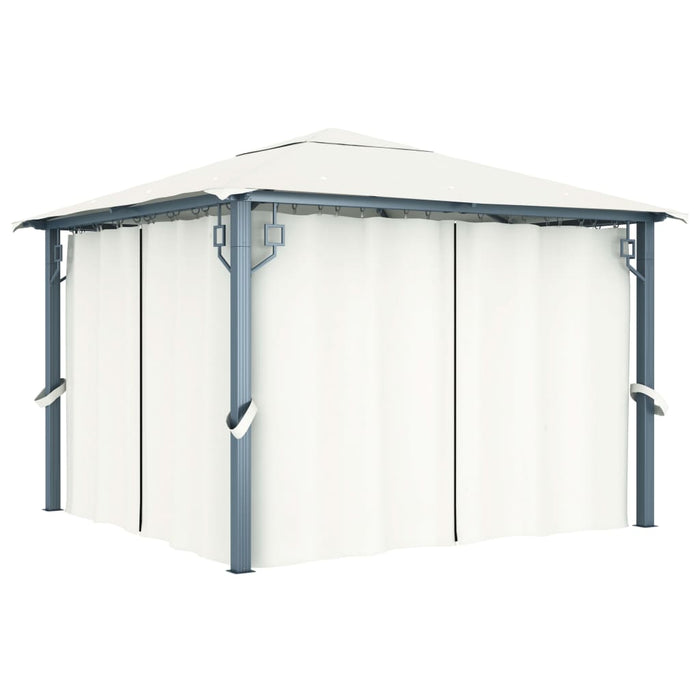 Gazebo con Tende Stringa di Luci LED 300x300 cm Crema Alluminio 3070332