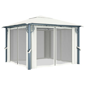 Gazebo con Tende Stringa di Luci LED 300x300 cm Crema Alluminio 3070332