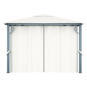 Gazebo con Tende Stringa di Luci LED 300x300 cm Crema Alluminio 3070332