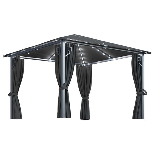 Gazebo con Tende e Luci LED 300x300 cm Antracite in Alluminio 3070333