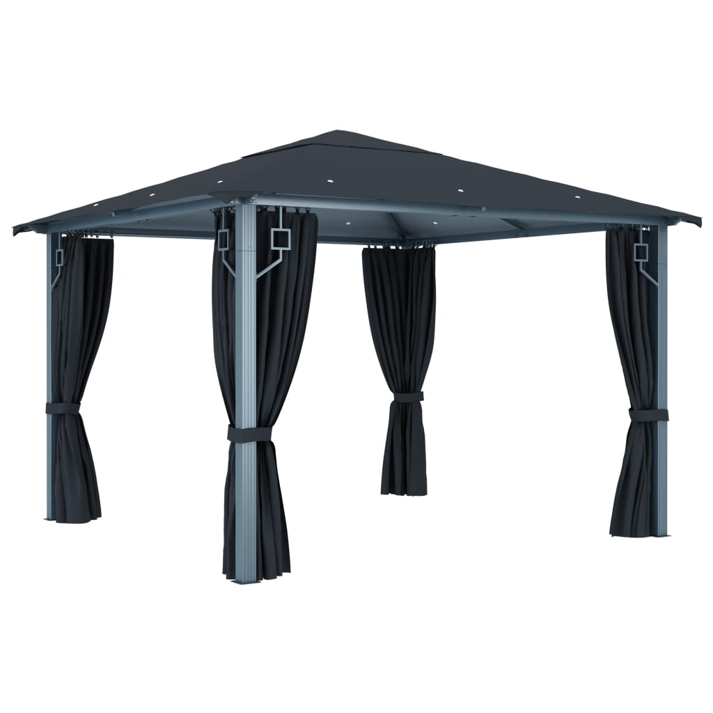 Gazebo con Tende e Luci LED 300x300 cm Antracite in Alluminio 3070333