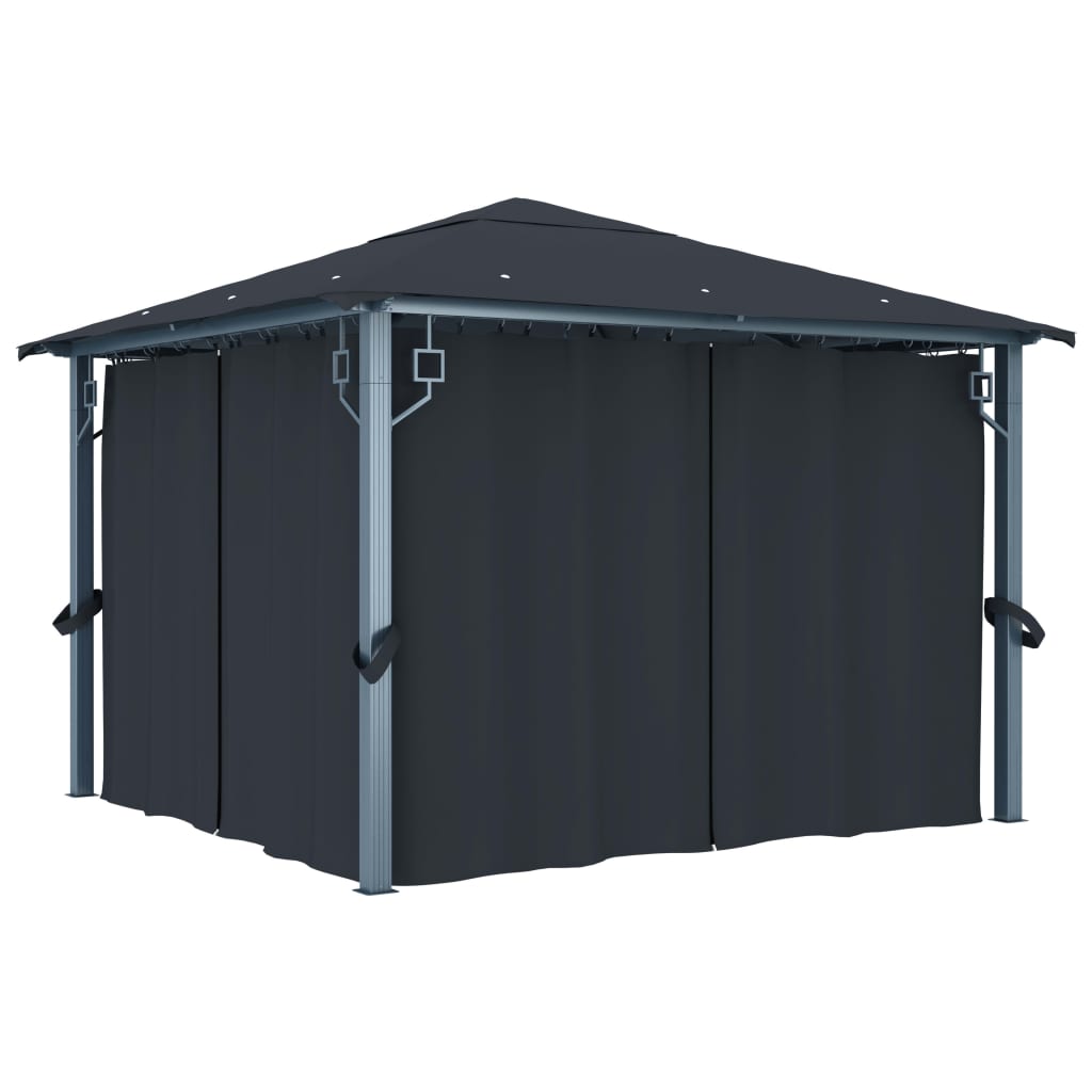 Gazebo con Tende e Luci LED 300x300 cm Antracite in Alluminio 3070333