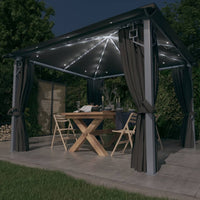 Gazebo con Tende e Luci LED 300x300 cm Antracite in Alluminio 3070333