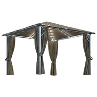 Gazebo con Tende e Luci LED 300x300 cm Grigio Talpa Alluminio cod mxl 66183