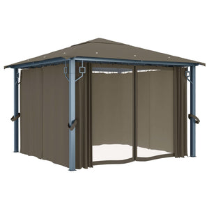 Gazebo con Tende e Luci LED 300x300 cm Grigio Talpa Alluminio cod mxl 66183