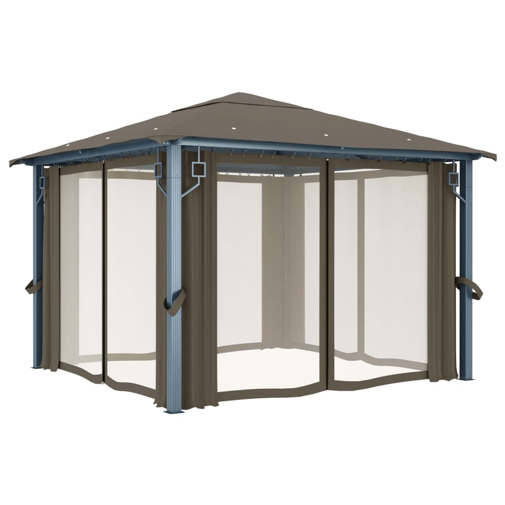 Gazebo con Tende e Luci LED 300x300 cm Grigio Talpa Alluminio cod mxl 66183