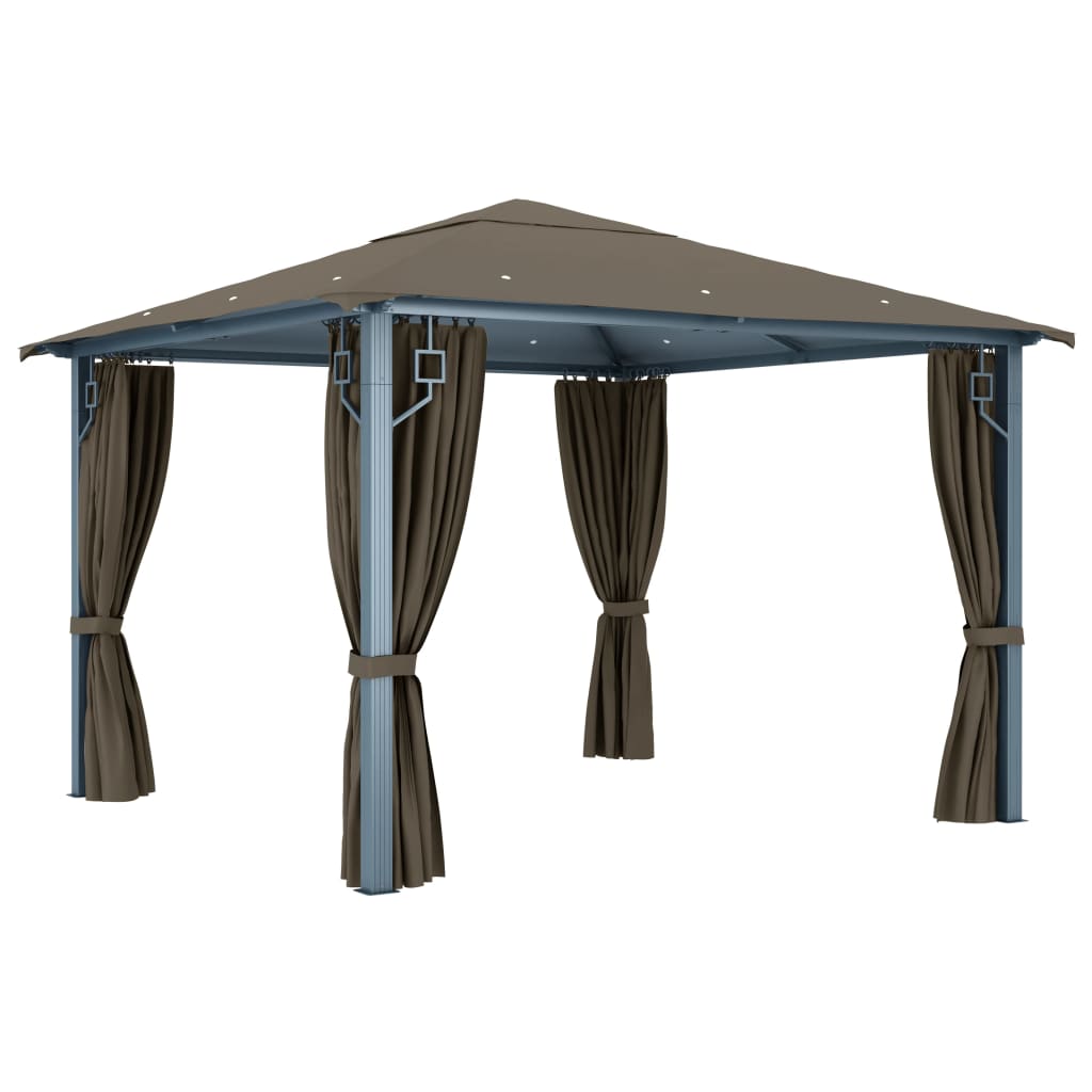 Gazebo con Tende e Luci LED 300x300 cm Grigio Talpa Alluminio cod mxl 66183