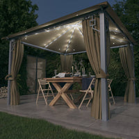 Gazebo con Tende e Luci LED 300x300 cm Grigio Talpa Alluminio cod mxl 66183