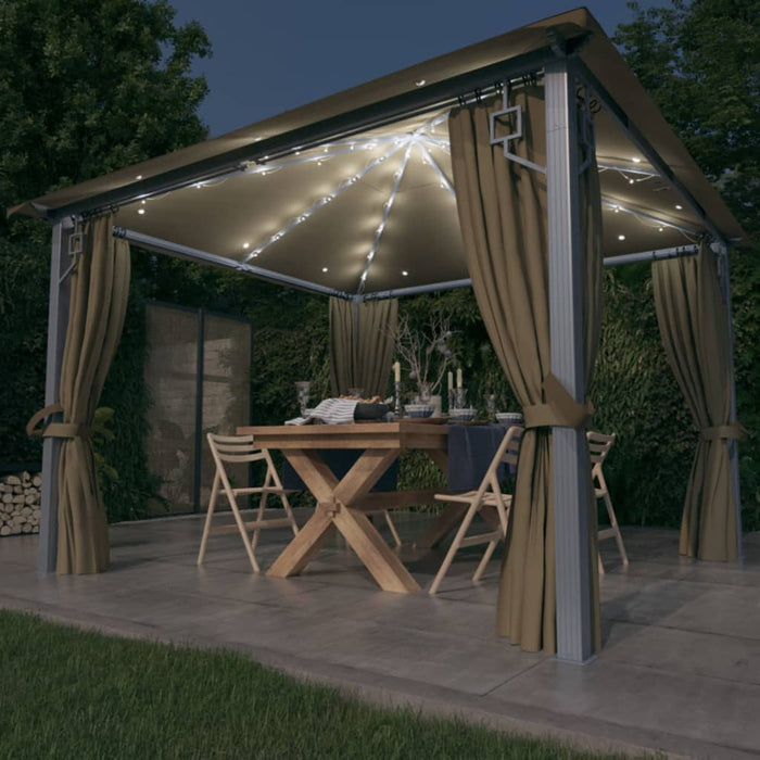 Gazebo con Tende e Luci LED 300x300 cm Grigio Talpa Alluminio 3070334