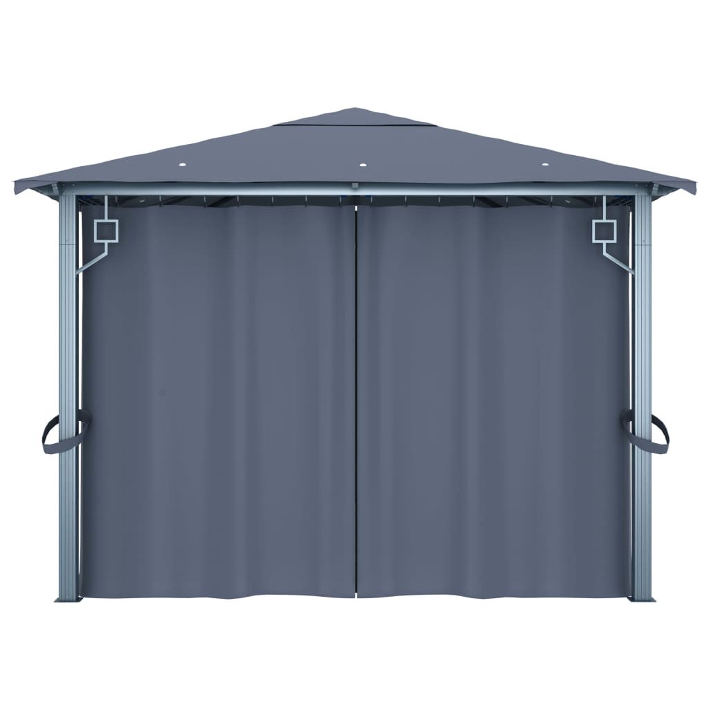 Gazebo con Tende e Luci LED 400x300 cm Antracite in Alluminio cod mxl 46196