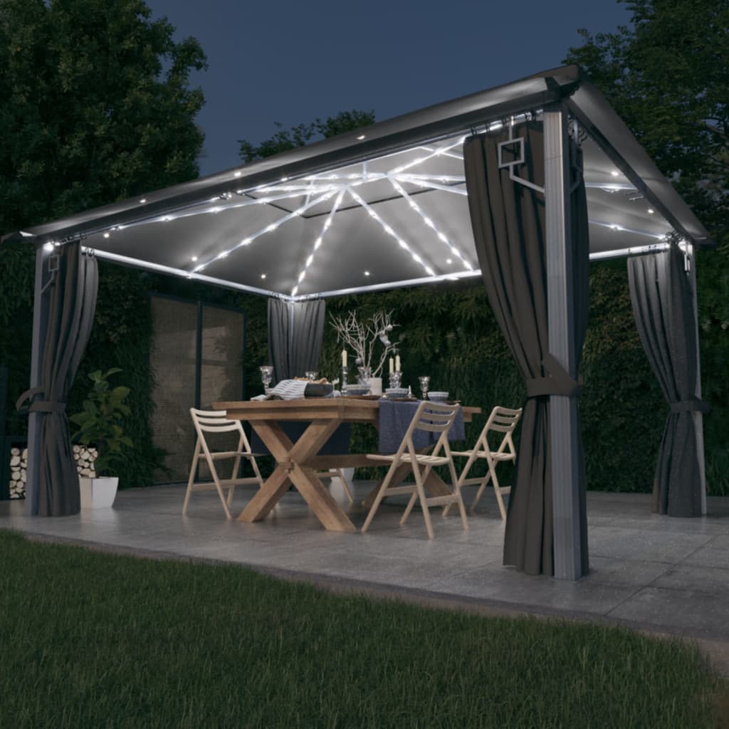 Gazebo con Tende e Luci LED 400x300 cm Antracite in Alluminio cod mxl 46196