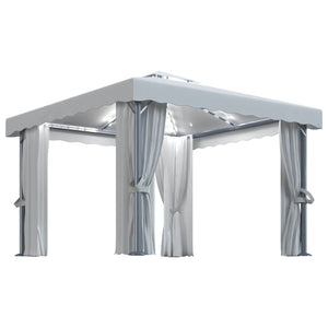 Gazebo con Tende e Stringa di Luci LED 3x3 m Bianco Crema