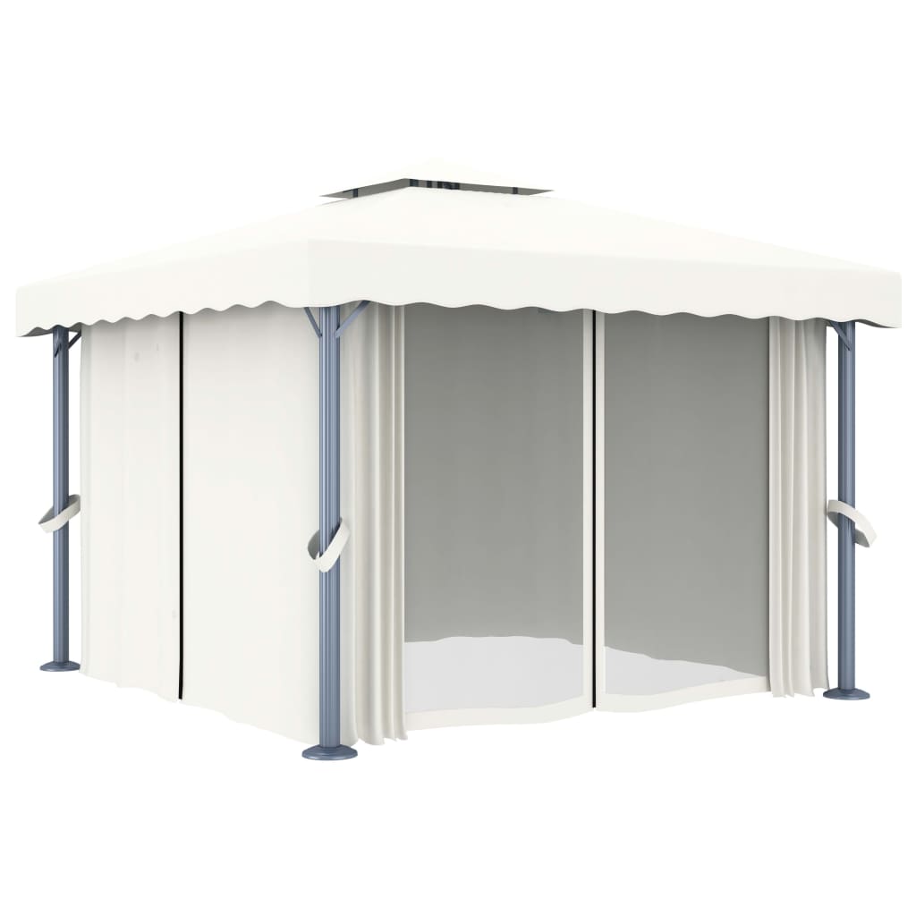 Gazebo con Tende e Stringa di Luci LED 3x3 m Bianco Crema