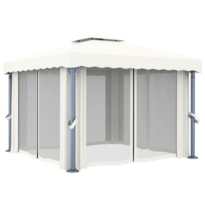 Gazebo con Tende e Stringa di Luci LED 3x3 m Bianco Crema