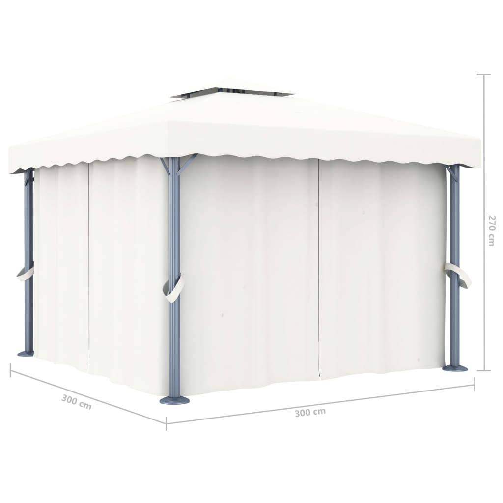 Gazebo con Tende e Stringa di Luci LED 3x3 m Bianco Crema