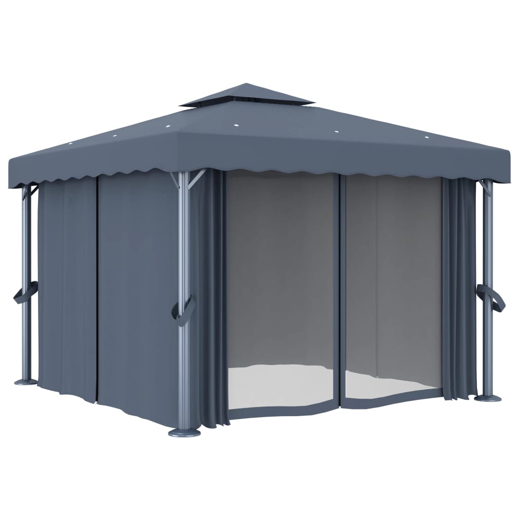 Gazebo con Tende e Stringa di Luci LED 3x3 m Antracite 3070347