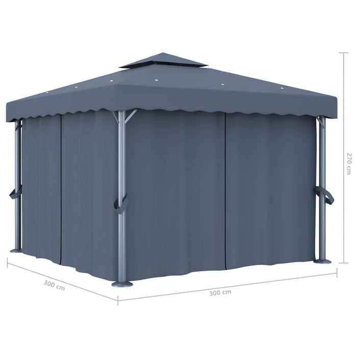 Gazebo con Tende e Stringa di Luci LED 3x3 m Antracite 3070347