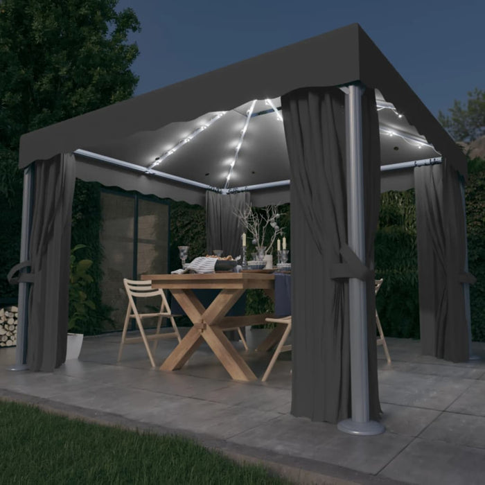 Gazebo con Tende e Stringa di Luci LED 3x3 m Antracite 3070347